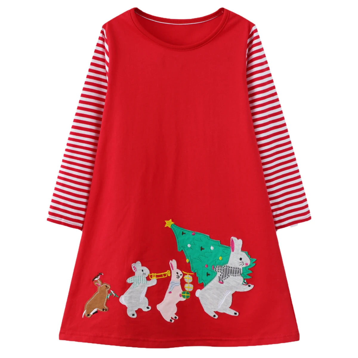 Girls' Full-Sleeve Christmas Print Dresses childrensterritory
