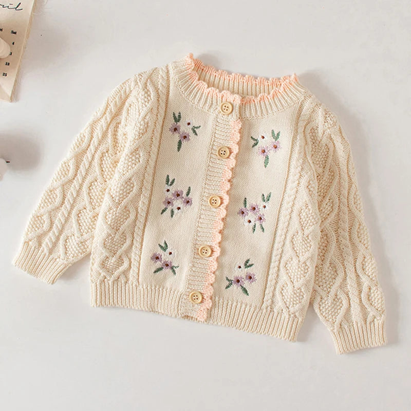 Baby Flowers Embroidered Long Sleeves Knitted Cardigans childrensterritory