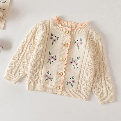 Baby Flowers Embroidered Long Sleeves Knitted Cardigans childrensterritory