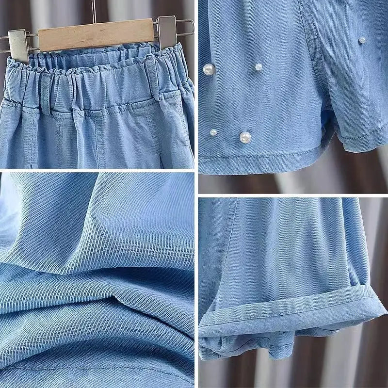 Girls Pearl Decorated Pleated Skirt Shorts for Summer childrensterritory