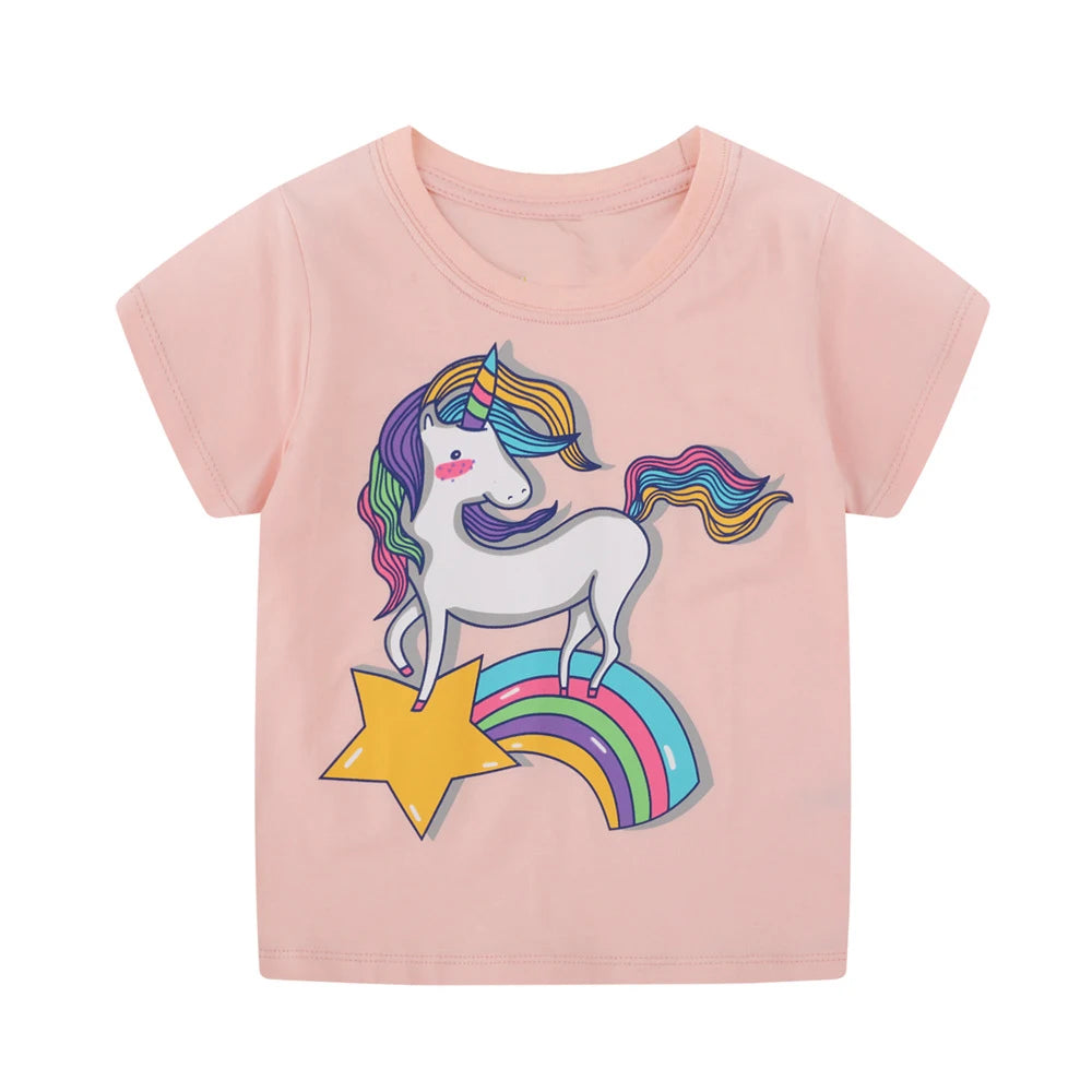 Kids Girls Cute Unicorn Print Cotton Tops childrensterritory
