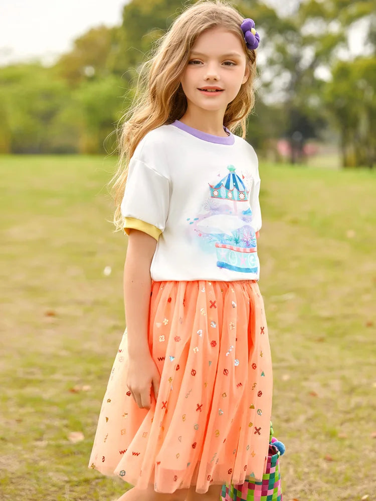 Kids Girls Tie Dye Print Thin Trench Coat and T-shirt childrensterritory