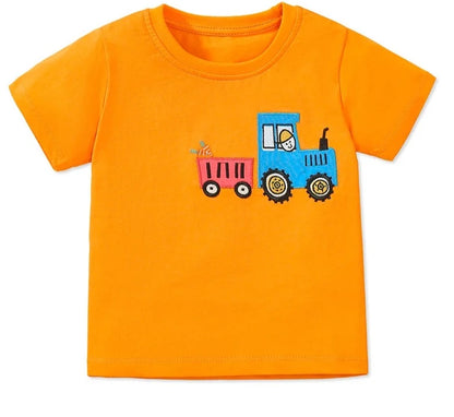 Kids Boys Cartoon Tractor Print Summer T-shirts childrensterritory