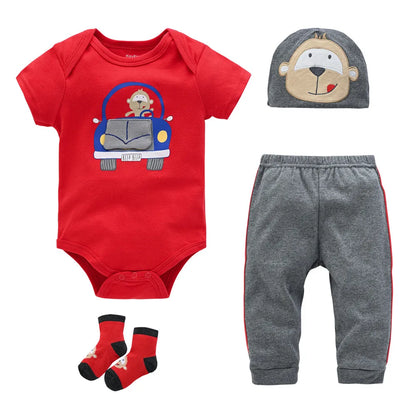 Baby Boy Girl 4 Pieces Clothing Clothes Set Romper + Hat + Pants + Shoes childrensterritory