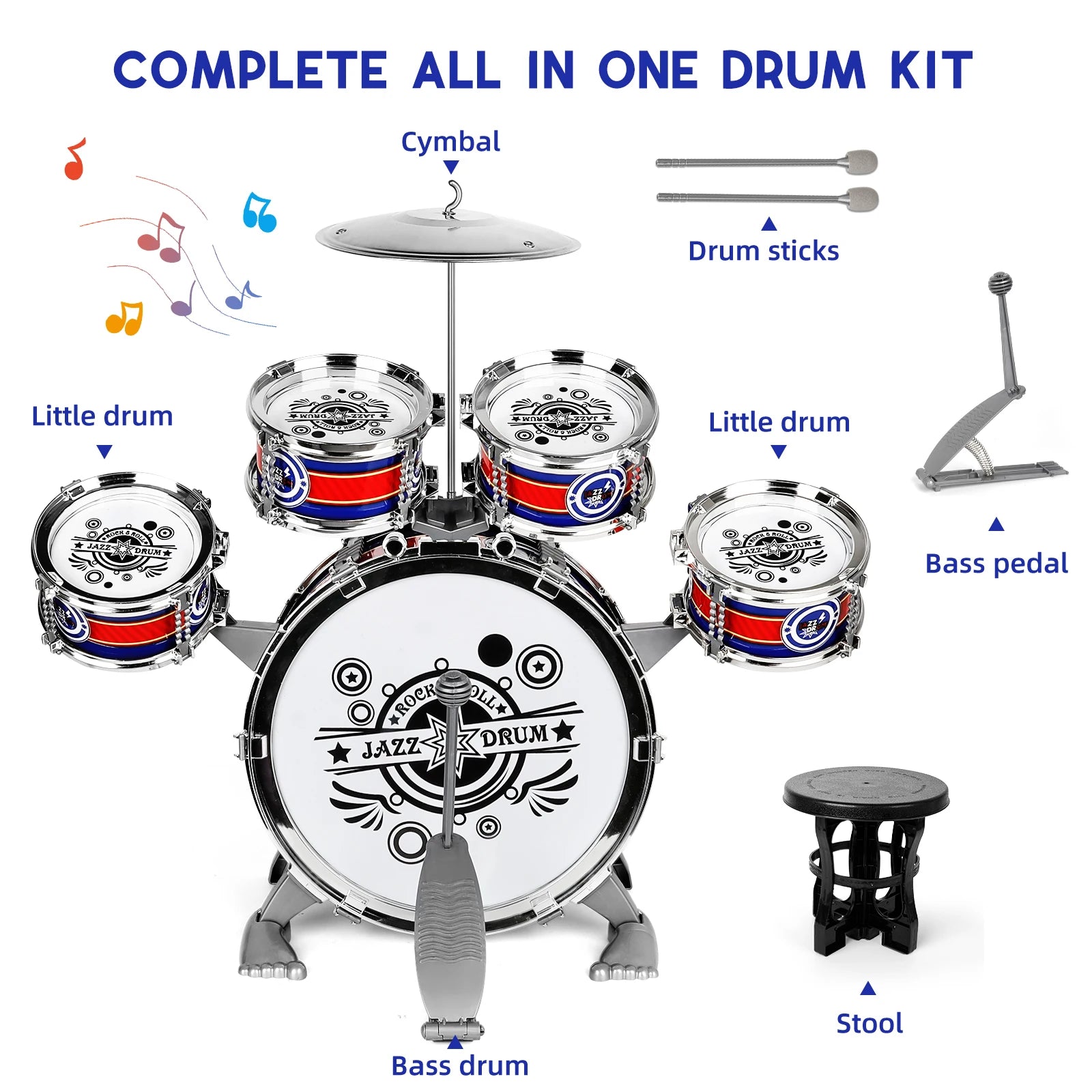 Kids Musical Instruments Toy- Mini Jazz Drum Set with Stool