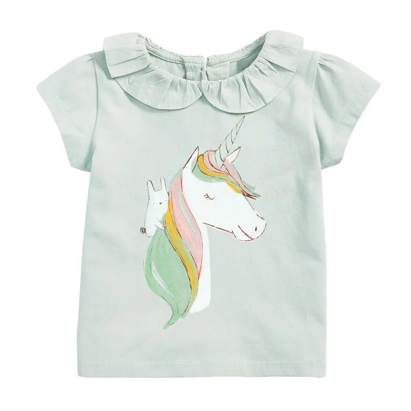 Half-Sleeves Cartoon Print Summer Casual Tops For Girls