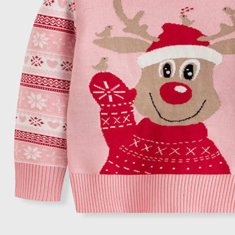 Reindeer Print Long-Sleeved Knitted Sweater for Girls childrensterritory