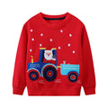 Kids Sweatshirts with Cartoon Tractor Santa Claus Embroidery childrensterritory