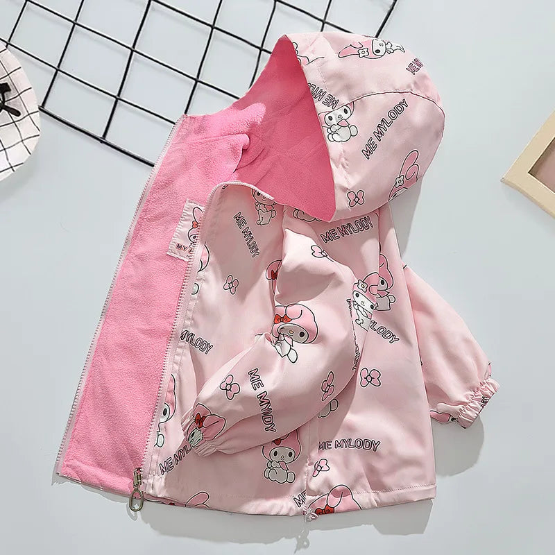 Girls Anime Cartoon Double-Sided Printed Hooded Coats