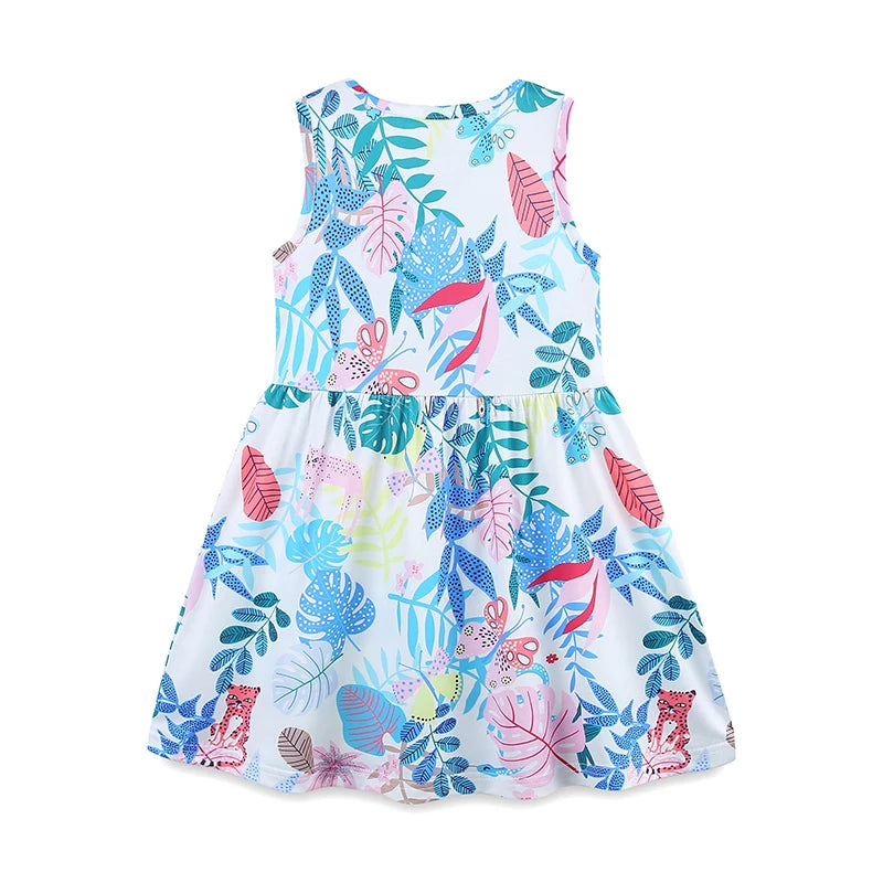 Little Girls Cartoon Leaves Print Summer Dresses childrensterritory