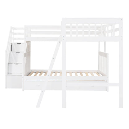 L-shaped Full Bunk Bed with Three Drawers and a Staircase childrensterritory