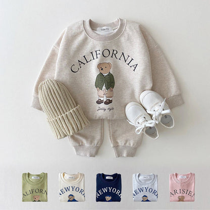 Baby Boys/Girls Letter Bear Casual Hoodie+Pants Suit