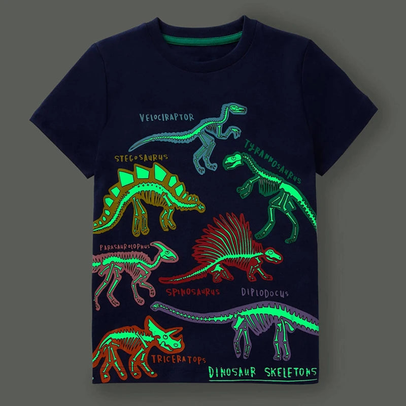 Little Boys Luminous Dinosaur Design Cotton T-shirts childrensterritory