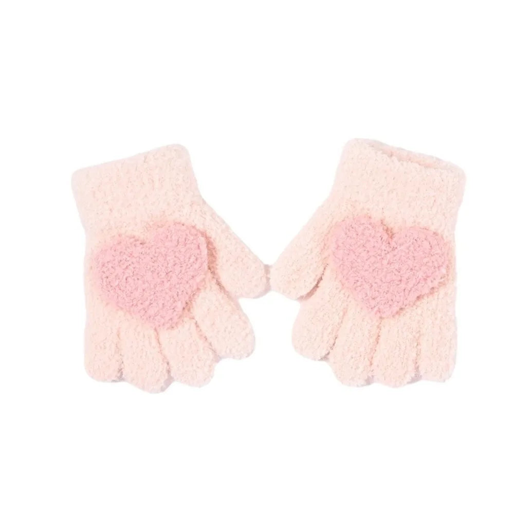 Kids Cartoon Design Furry Coral Fleece Short Gloves Mittens
