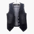 Loose Vintage Lace Beaded Design Denim Vest for Women childrensterritory