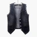 Loose Vintage Lace Beaded Design Denim Vest for Women childrensterritory