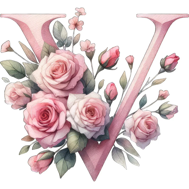 Self-Adhesive Pink Flower Letter Art Wall Decals