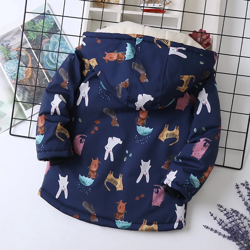 Animal Printed Windproof Kids Girls Warm Fleece Jackets childrensterritory
