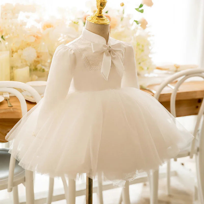 White Lace Beads Bow-Decorated Kids Girls Princess Party Dress childrensterritory