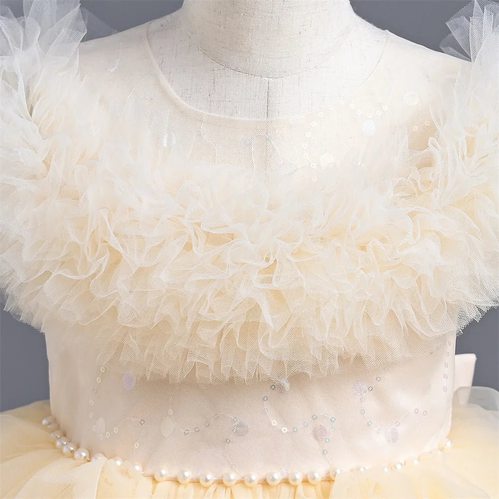 Kids Girls Long Fluffy Mesh Studded Grand Evening Party Dresses childrensterritory