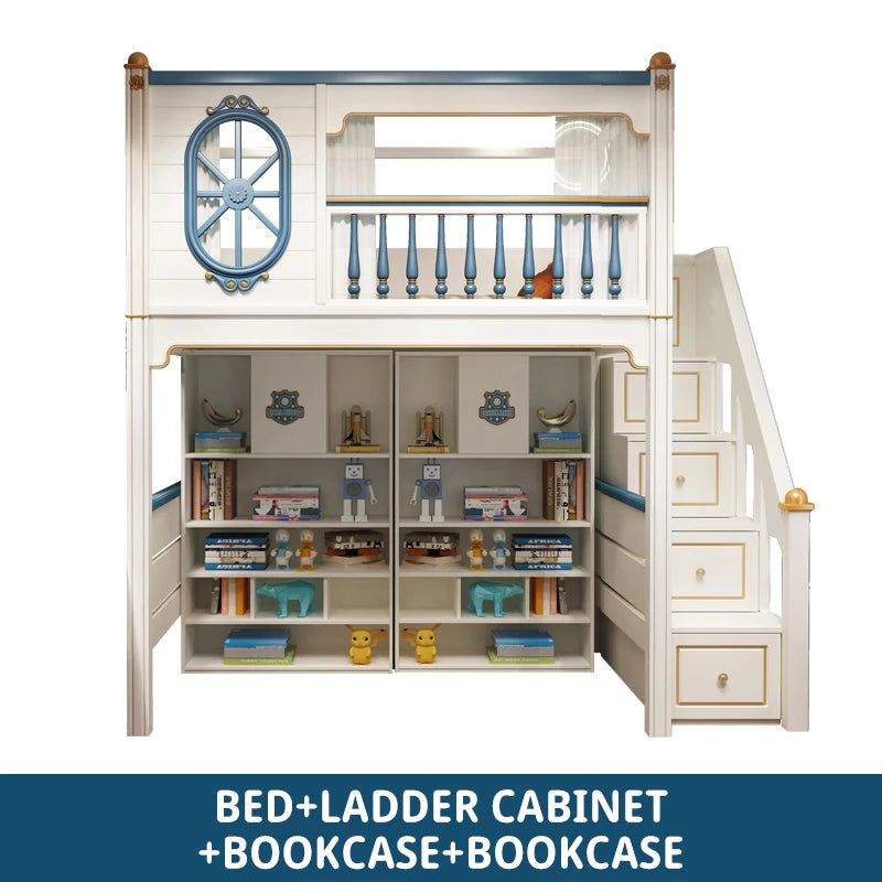 Kids Modren Bunk Bed with Bookcase and Wardrobe childrensterritory