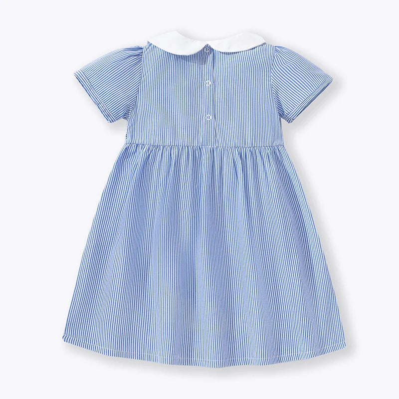 Girls Collar Design Birds Flowers Print Casual Summer Dresses childrensterritory