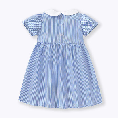 Girls Collar Design Birds Flowers Print Casual Summer Dresses childrensterritory