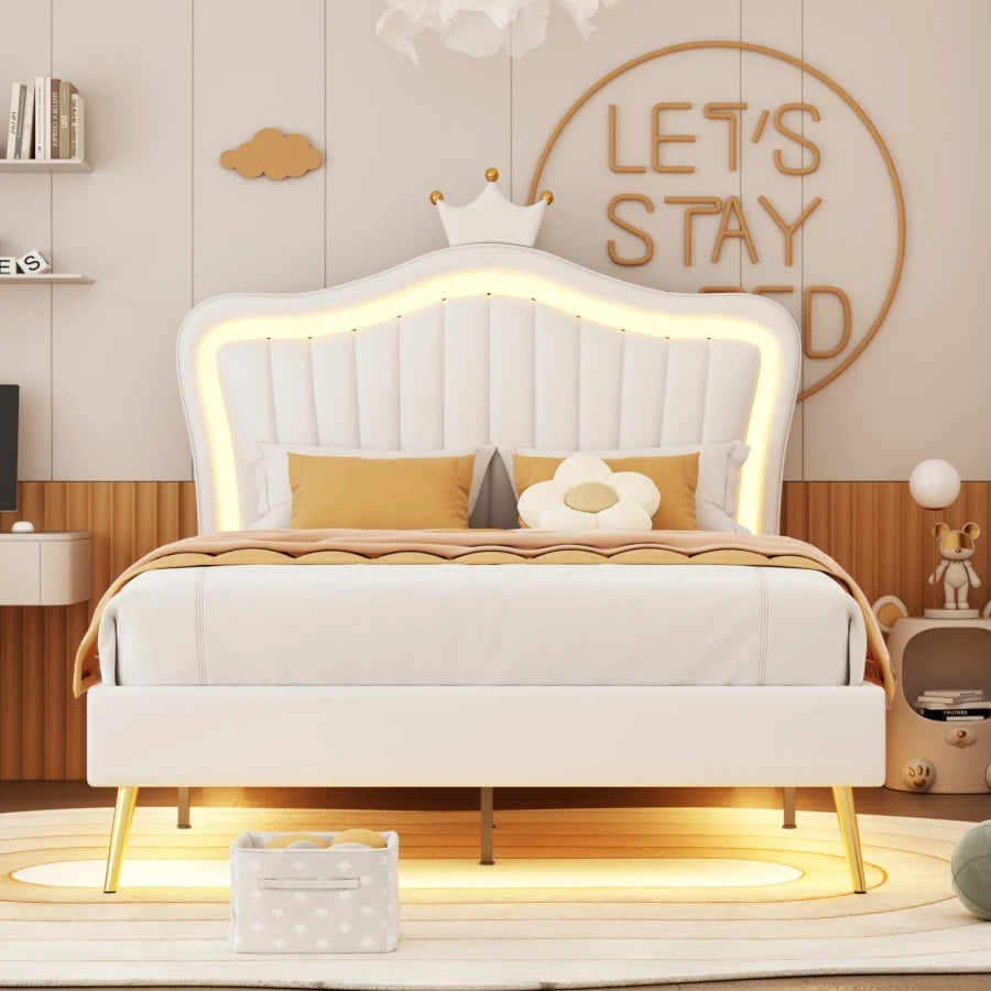 Modern Upholstered Princess Bed With LED Lights childrensterritory