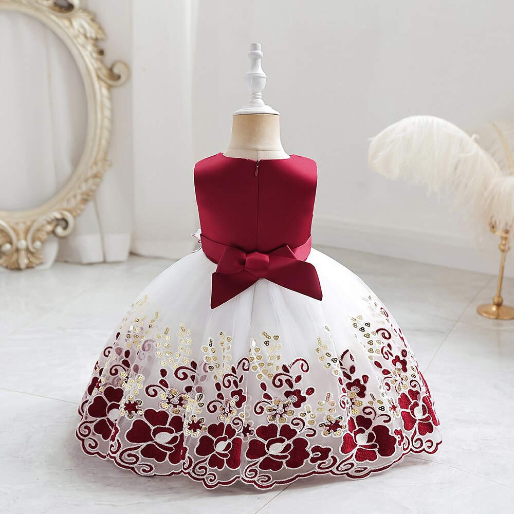 Cute Bow Golden Sequined Flower Birthday Dresses For Kids Girl childrensterritory