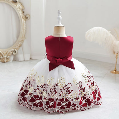 Cute Bow Golden Sequined Flower Birthday Dresses For Kids Girl childrensterritory