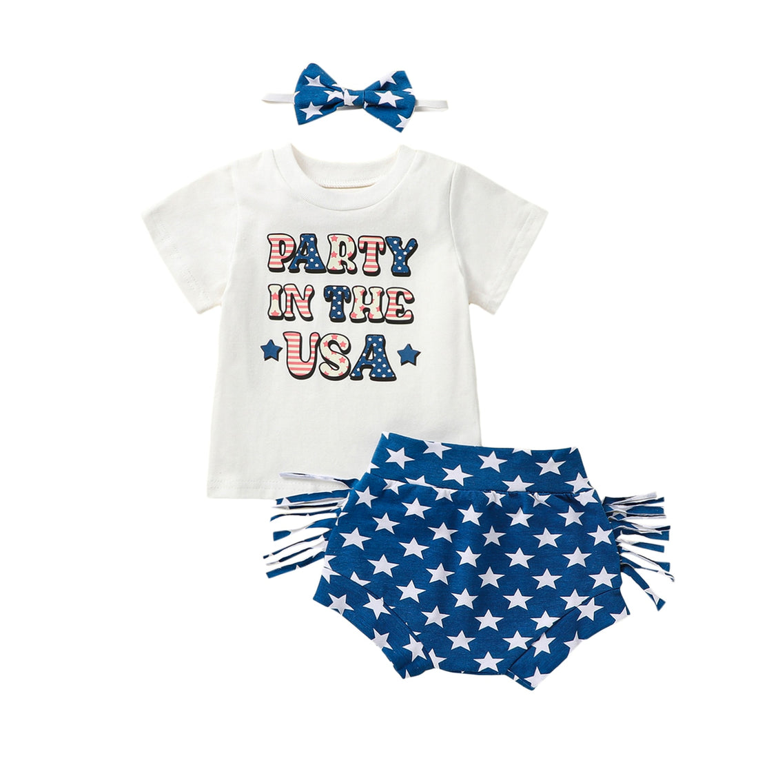 4th of July Baby Girl Outfit Letter Top and Tassel Shorts childrensterritory