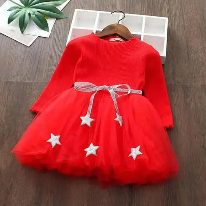 Toddler Girls Fluffy Sweater Dresses With Star Design