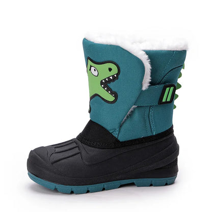Cartoon Dinosaur Print Kids High Ski Snow Boots childrensterritory