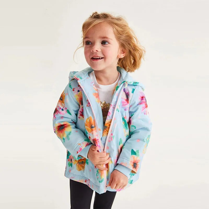 Kids Girl Flowers Cartoon Print Hooded Jackets Windbreaker childrensterritory