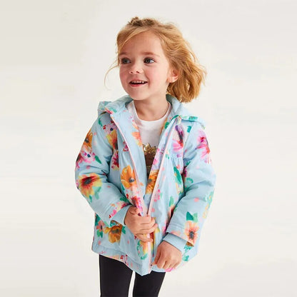 Kids Girl Flowers Cartoon Print Hooded Jackets Windbreaker childrensterritory