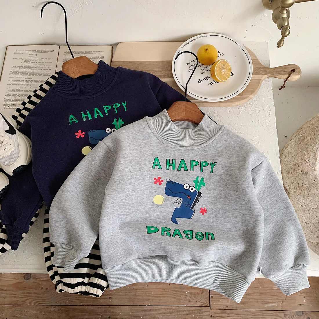 Kids Cartoon Print Long-Sleeved Winter Sweatshirt