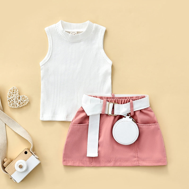 Kids Girls 3Pcs Summer Clothes Sets with Belt Bag childrensterritory