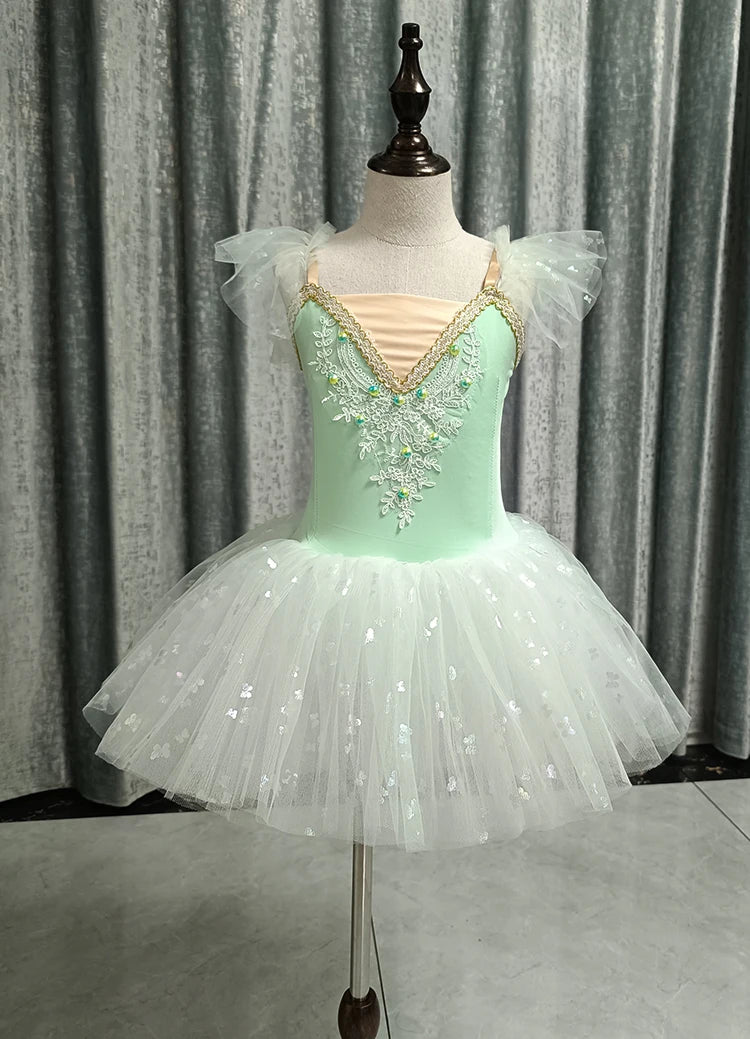 Kids Girls Sequined Ballet Leotard Tutu Dresses