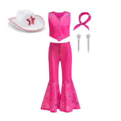 Kids Girls Starry Vest Top Pants Scarf Barbie Costume for Halloween