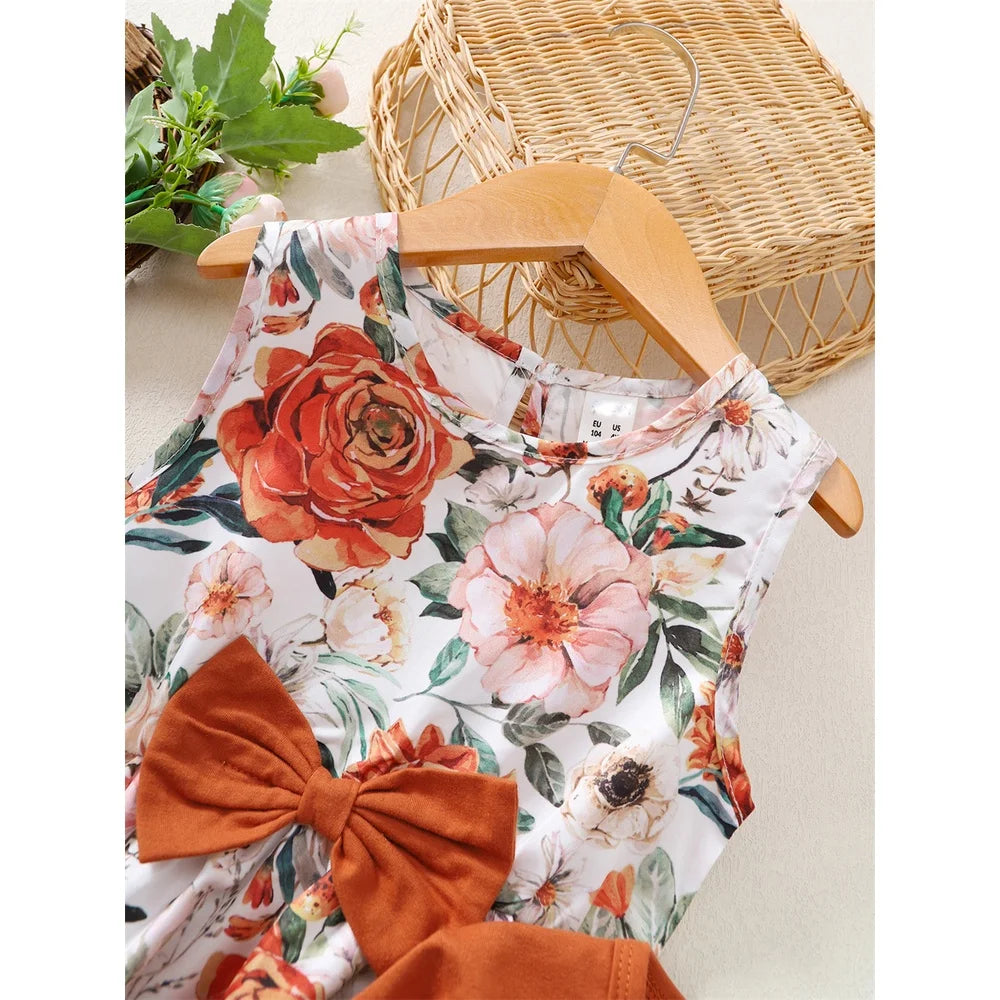 Kids Girls 2pcs Floral Princess Dress + Solid Color Jacket Set