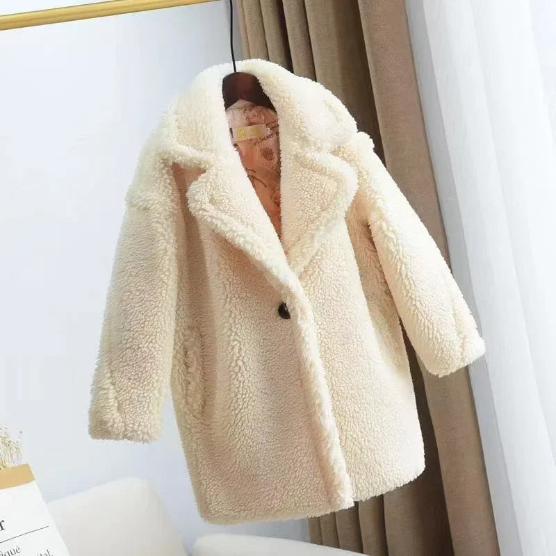 Girls' Long-Sleeved Soft Fur Winter Coat