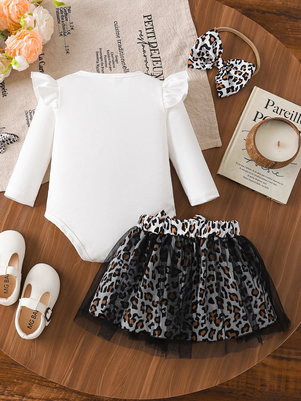 Newborn Girls Short Sleeve Letter Romper + Skirt 3pcs Set