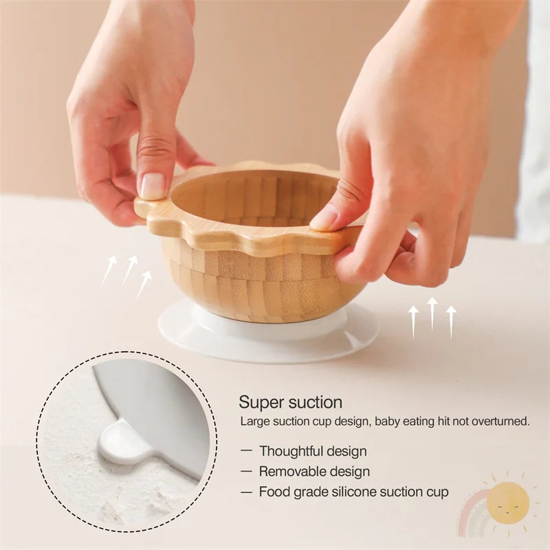Baby Wooden Tableware Set with Silicone Suction Handle childrensterritory