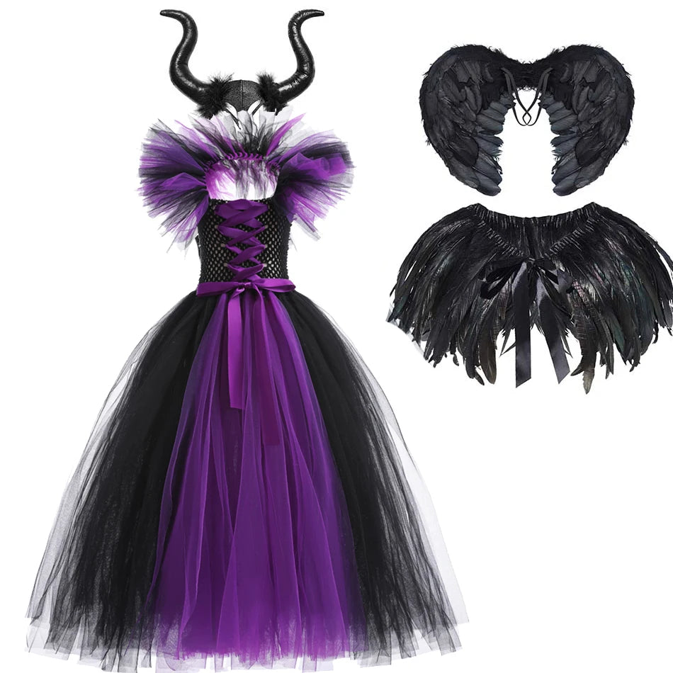 Kids Girls Demon Queen Maleficent Halloween Costume