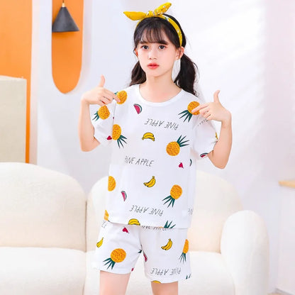 Kids Cartoon Print Short Sleeves Summer Pajamas Sets childrensterritory