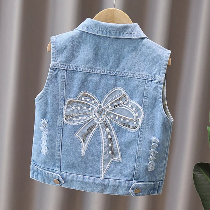 Baby/Kids Stylish Flower Print Denim Vests childrensterritory