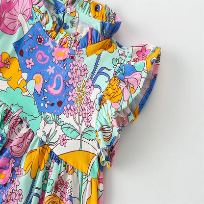 Kids Girls Cartoon Design Summer Party Dresses childrensterritory