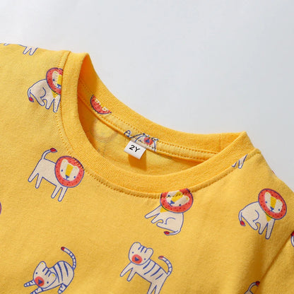 Cartoon Lions Design Top and Cotton Pant Set for Kids Boys childrensterritory