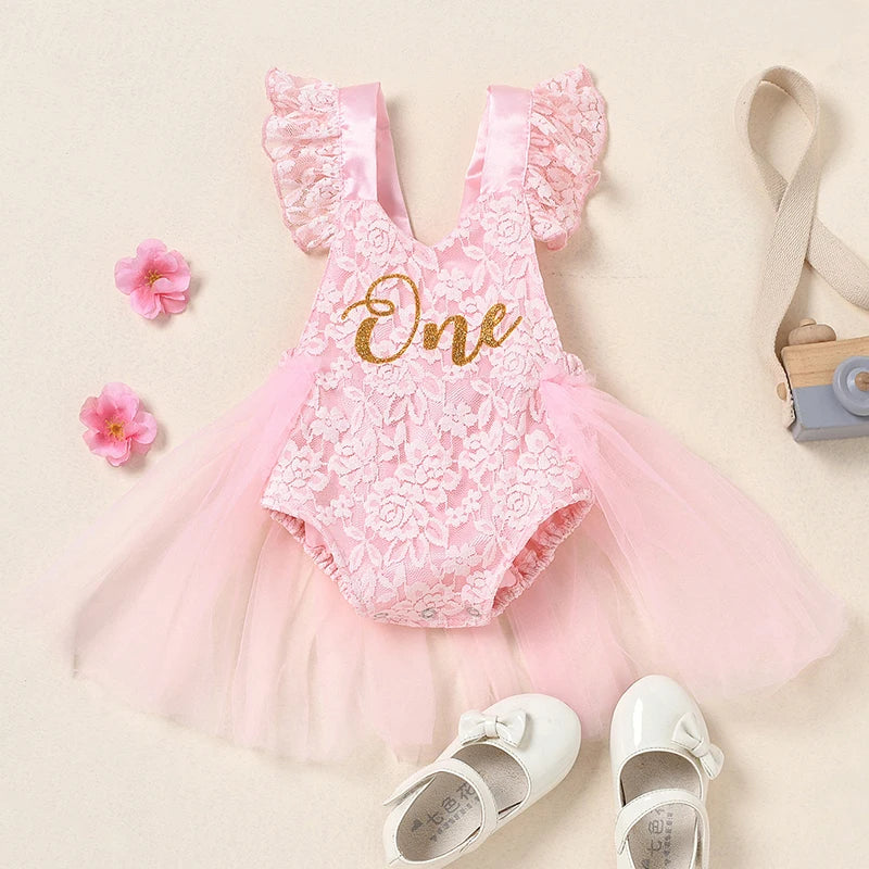 Baby Girls Cute Flower Lace Design Sleeveless Rompers