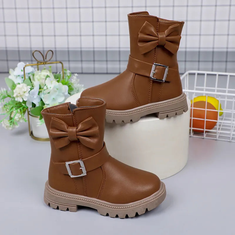 Kids Solid Color Long Snow Boots with Buckle Design childrensterritory